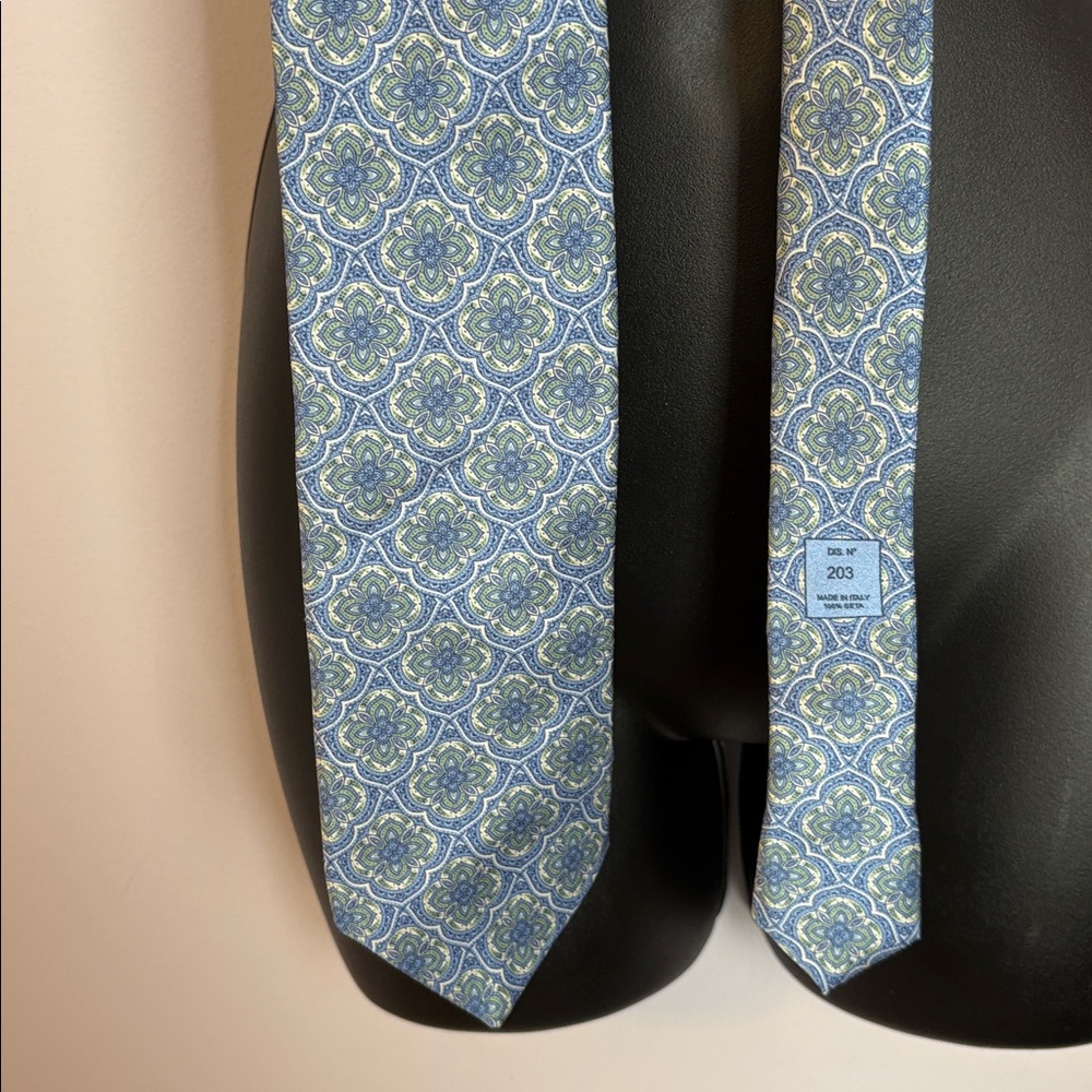Burma Bibas Made In Italy Silk Blue Green Medallion Floral Necktie Tie